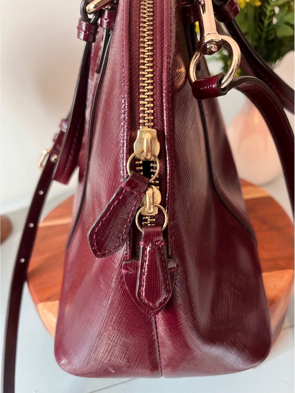 COACH Burgundy Saffiano Leather Peyton Cora Domed Satchel & Crossbody Bag F25671 - Picture 7 of 16